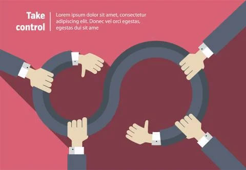 Take control. Infinity abstract symbol with hands, vector. 스톡 일러스트