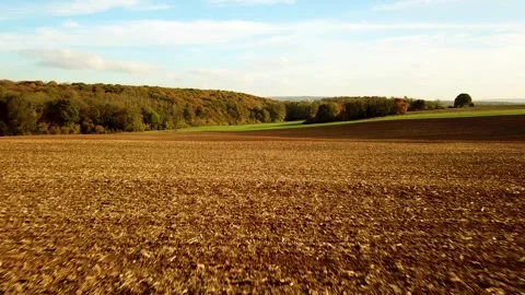Take-Off Drone Flight Fall Over Beautiful Fields. Autumn in Vexin, France Video stock 294197736