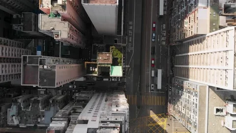 Take off drone shot from rooftop centre of hong kong Stock Footage 237804345
