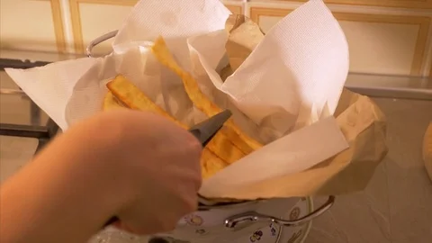 Take fried desserts from the pan Stock Footage 85218666