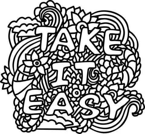 Take it easy. Doodle quote with black and white pattern. Vector illustration. Stock Illustration