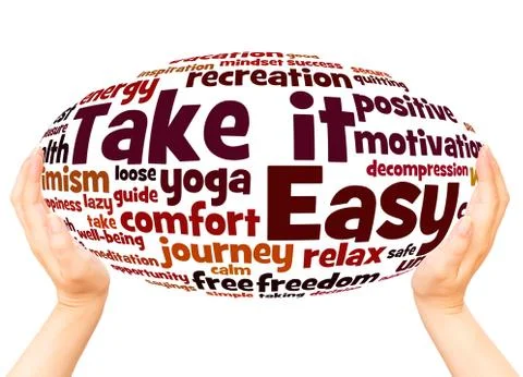 Take it Easy word cloud hand sphere concept Stock Photos