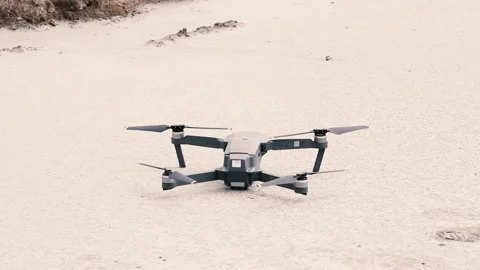 Take-off of a large gray drone above the ground High quality FullHD video Stock Footage 134861226