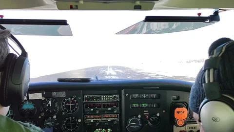 Take-off of a light-engine aircraft on the runway, shooting from the cockpit Stock Footage 172236943