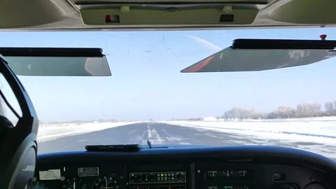 Take-off of a light-engine aircraft on the runway, shooting from the cockpit Stock Footage 172236973