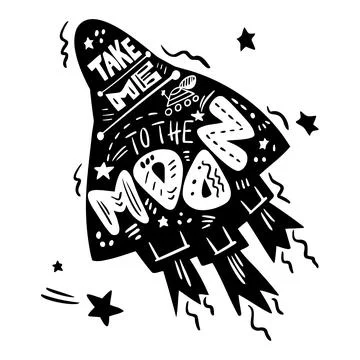 Take me to the moon. Vector lettering with space elements in flat style 스톡 일러스트