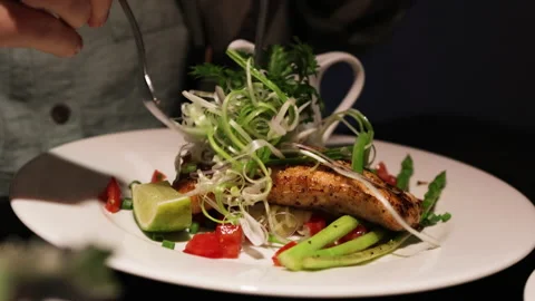 Take off onion from salmon. Video stock 276609711