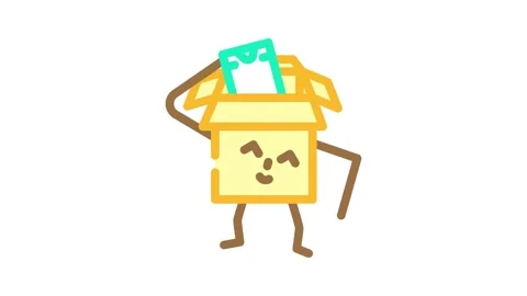 Take out cardboard box character color icon animation Stock Footage 327267472