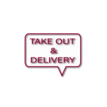 TAKE OUT &amp; DELIVERY TEXT WRITTEN IN DROP SHADOW EFFECT FOR SIGNAGE AT SHOP Illustrazione stock