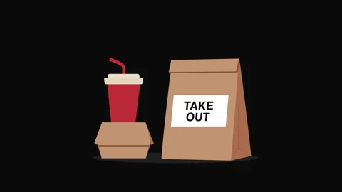 TAKE OUT Text Animation with Fast Food Meal Stock Footage 335571987