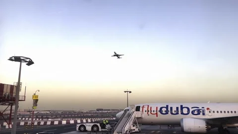 Take-off of a passenger plane at sunset, take-off of an airplane Stock Footage 250956896