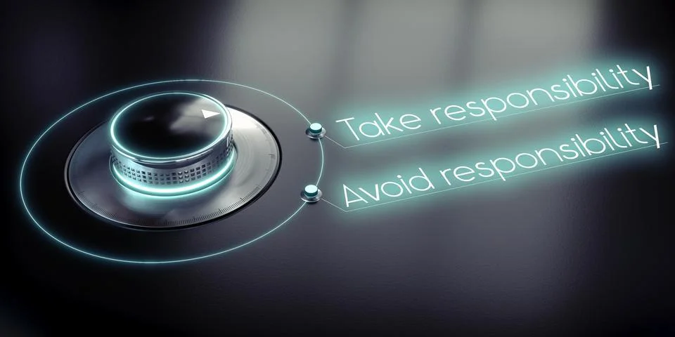 Take responsibility, avoid responsibility - rotary knob and glowing words -.. Stock Illustration