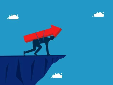 Take the risk of progressing. Progressive businessman ready to jump off a hig Stock Illustration