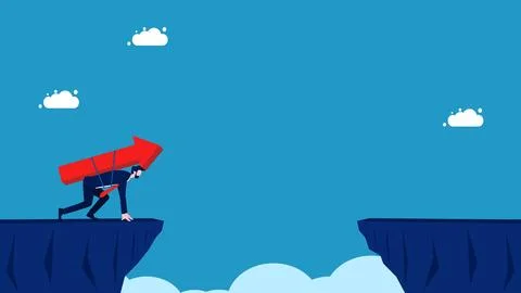 Take the risk of progressing. Progressive businessman ready to jump over a hi Stock Illustration