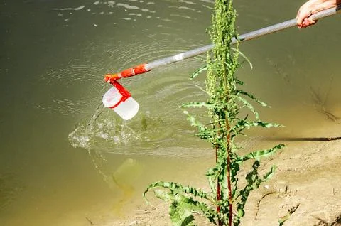 Take samples of water for laboratory testing. The concept - analysis of water Stock Photos