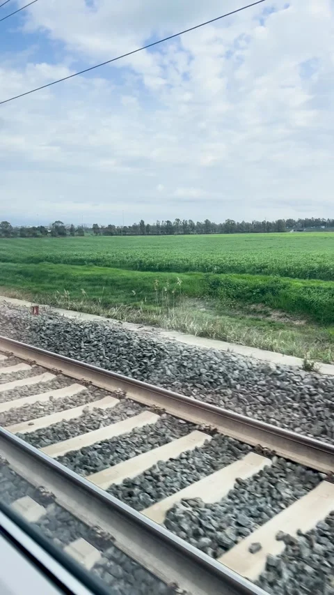 Take a scenic train ride through vibrant green fields Stock Footage 301377016