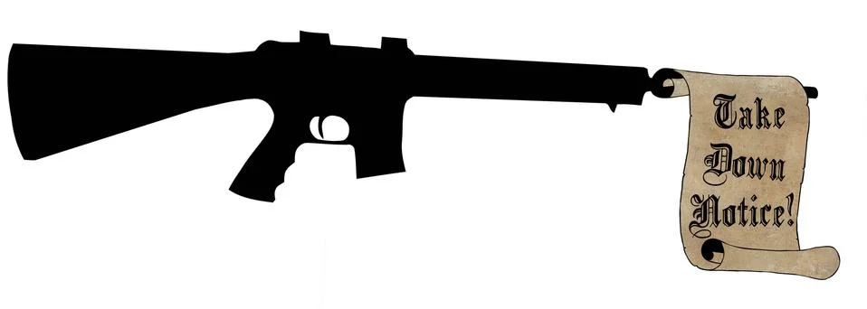 Take scroll down notice with automatic rifle Stock Illustration
