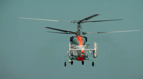 Take-off of the sea deck helicopter with the double bearing screw Stock Footage 22988247