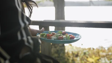Take skews from the grill Stock Footage 92728423