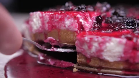 Take slice of raspberry pie cake Stock Footage 150457673