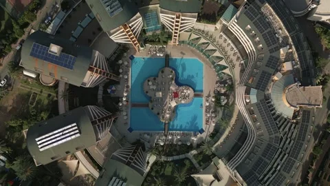 Take off from a symmetrical hotel Stock Footage 256926958