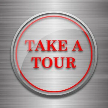 Take a tour icon. Internet button on metallic background.. Stock Illustration