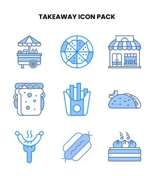 Takeaway Blue UI Icons Pack Stock Illustration