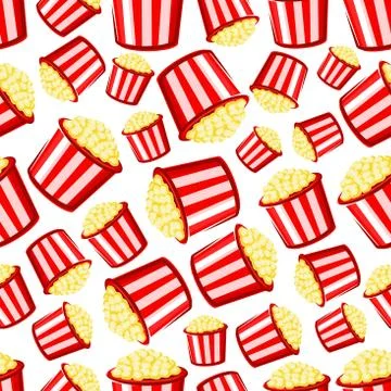 Takeaway buckets of popcorn seamless pattern Stock Illustration