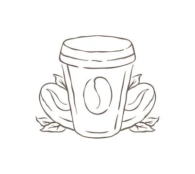 A Takeaway Coffee Cup With A Bean Logo And Fresh Leaf Vector Illustration Stock Illustration