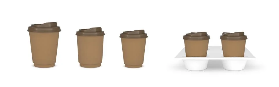 Takeaway Coffee or tea cup packages mock up 3D vector set, realistic craft brown Illustrazione stock