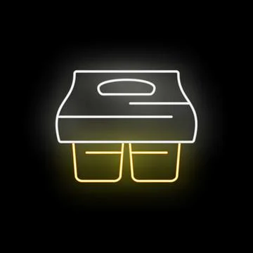 Takeaway drink carrier with two cups neon sign Stock Illustration