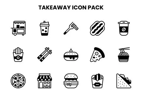 Takeaway DuoTone Set Icons Pack Stock Illustration