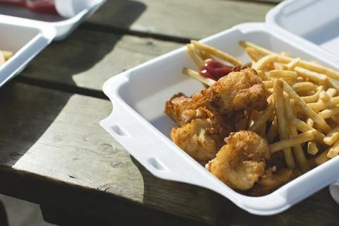 Takeaway fish and chips Stock Photos