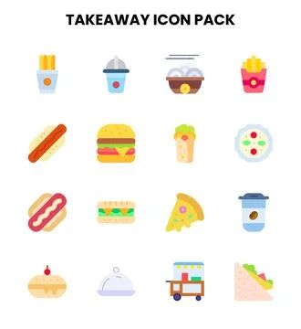 Takeaway Flat Bundle Icons Pack 스톡 일러스트