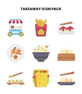Takeaway Flat Bundle Icons Pack Stock Illustration