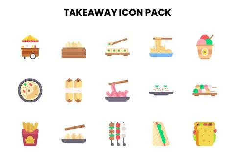Takeaway Flat Graphics Icons Pack Stock Illustration
