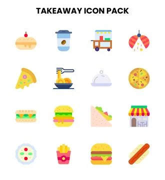 Takeaway Flat Scalable Icons Pack Stock Illustration