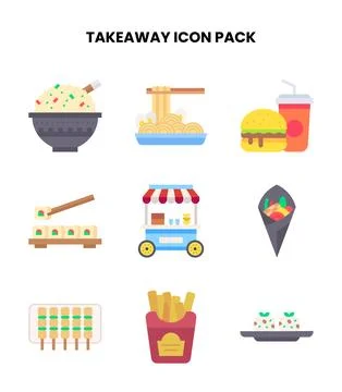 Takeaway Flat Set Icons Pack Stock Illustration