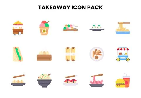 Takeaway Flat UI Icons Pack Stock Illustration