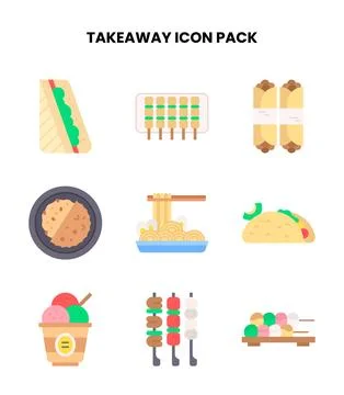 Takeaway Flat Vector Icons Pack Stock Illustration