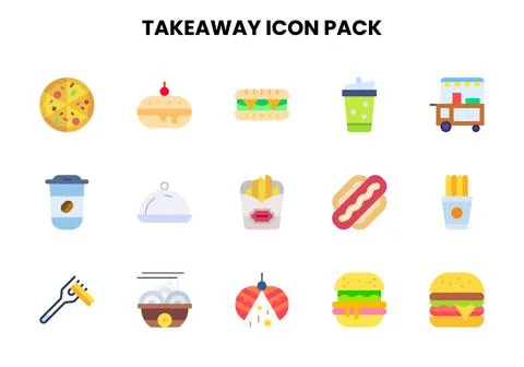 Takeaway Flat Vector Icons Pack Illustration