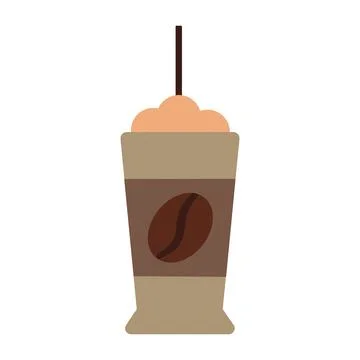 Takeaway frothy coffee with straw in solid cartoon style Stockillustratie
