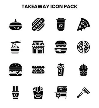 Takeaway Glyph Vector Icons Pack Illustrazione stock