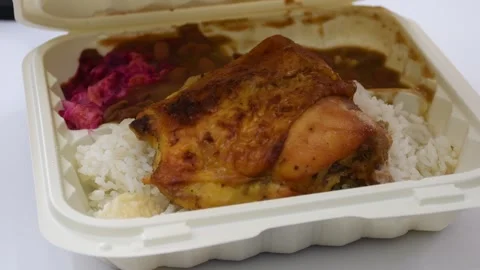 Takeaway lunch in a biodegradable box with balanced and healthy food Stock Footage 305778503