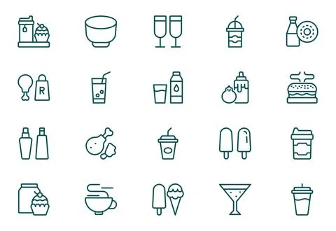 Takeaway Outline icon set. Fast food vector icon line set. Burger sandwich .. Stock Illustration