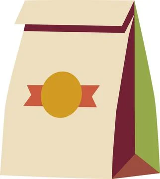 Takeaway paper bag flat vector icon isolated on white background Stock Illustration