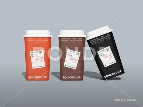 Takeaway Square Drink Cup Mockup 3D Rendering PSD Template