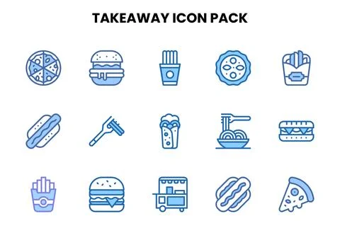 Takeaway Two Colour Design Icons Pack Stock Illustration