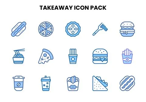 Takeaway Two Colour Vector Icons Pack Stock Illustration