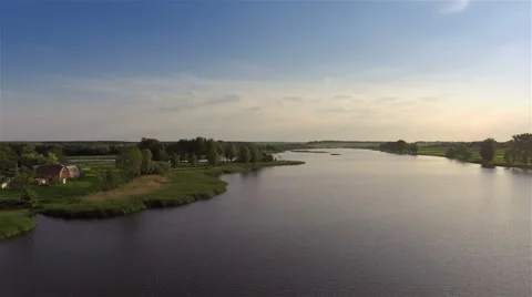Takeoff and flying over river Stock Footage 51445307